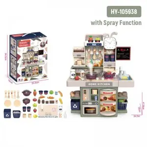 42cm Realistic Kids Kitchen Play Set with Sink Utensils Food Pretend Role Play Develop Imagination Parent Child Bonding Activity