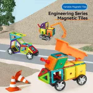 DIY Engineering Vehicle Magnetic Tiles Toy Kids Fine Skills Training Magnet Assembly Block Set