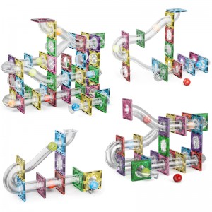Assembling Marble Race Run Maze Ball Track Toy Kids STEM Learning 3D Clear Magnetic Tiles