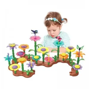 Kids STEM DIY Floral Building Blocks Toys Bouquet Floral Arrangement Play Set Toddlers Educational Flower Garden Building Toy