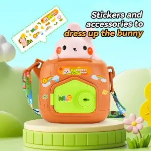 Baby Cute Bunny Coin/ Money/ jewelry Saving Box Toddlers Key Unlocking Cartoon Rabbit Piggy Bank Toys with Adjustable Straps