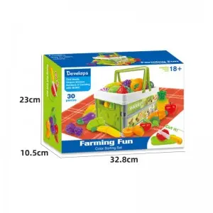 34pcs Farm Market Kitchen Pretend Play Food Set Educational Fruits & Vegetables Cutting Toys Set with Portable Picnic Basket