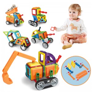 DIY Engineering Vehicle Magnetic Tiles Toy Kids Fine Skills Training Magnet Assembly Block Set
