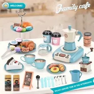 Pretend Play Assembly Desserts Rack Battery Operated Spray Induction Cooker Coffee Toy with Light and Music