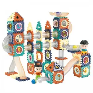 Kids STEM Learning Magnetic Tiles Blocks Set Marble Ball Race Track Toys Equipped with Dolls