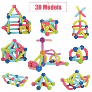 Kids DIY Flexible Connect Plastic Bar Toy Set Montessori Educational STEM Sticks and Balls 3D Magnetic Blocks for Children