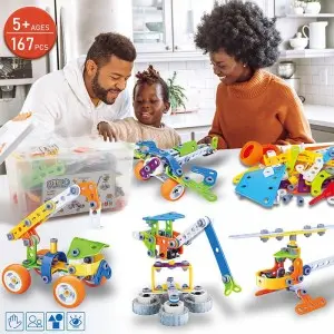 167PCS STEM 10 In 1 Models Flexible Building Toys Creative Plastic Screw and Nut Connecting 3D Puzzle Soft Blocks Play Toys For Children