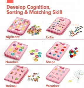 Unicorn Busy Book for Toddlers – 8-Page Felt Sensory Toy with Motor Skills Activities, Baby Learning Gift