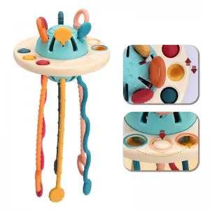 Best Selling Silicone Baby Teething Strings UFO Flying Saucer Puller Interactive Montessori Sensory Toys for Babies 6-12 Months