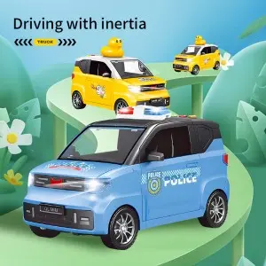 Kids Plastic Friction Powered Police Vehicle Model Duck Decorative Sound & Light Mini Inertial Car Toy with Children Songs