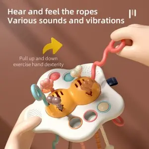 Infant Sensory Double Egg Yolk Pull Push Toy Teething Toys Hand Finger Development Baby Montessori Poached Egg Pull String Toy