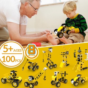 100PCS 8 In 1 Take Apart Vehicle Toys Engineering Construction Truck Toy STEM Screw and Nuts Assemble Set DIY Building Kit For Kids Boys