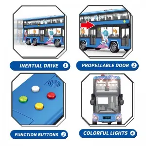 Children Inertia Door Opening City Tourist Car Model Kids Plastic Friction Truck Double Decker Urban Bus Toy with Music & Light
