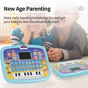 Kids Learning Tablet with Piano & ABC Touchscreen – Bilingual LED Educational Toy for Ages 3-6, Pink/Blue