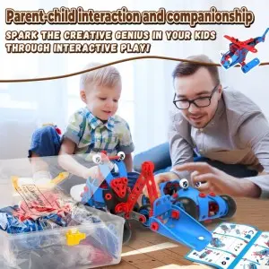 142PCS 6-in-1 DIY Building Kit Educational Construction Play Set Creative Robot Vehicle Screw and Nut Assembly Kids STEM Toy