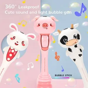 Kids Outdoor Cute Pig/Rabbit/Cow Soap Water Bubble Stick Plastic Electric Cartoon Animals Bubble Wand Toy with Light and Music