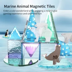 Marine Animal Magnetic Tiles Set Kids Creative Enlighten DIY Construction Magnetic Block Toys