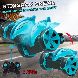 Children 4WD RC Car 360 Degrees Rotation Vehicle 27MHz Remote Control Jump up Devil Fish Stunt Car Toy with Light