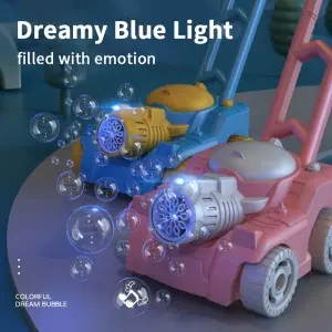 Kids Summer Outdoor Backyard Gardening Beach Swimming Toys Electric Automatic Light up Hand Push Lawn Mower Bubble Machine Toys