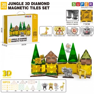 Wholesale Kids 3D Diamond Forest Animals Magnetic Building Tile Toy Set Parent-child interactive