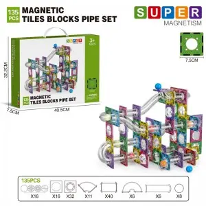 Assembling Marble Race Run Maze Ball Track Toy Kids STEM Learning 3D Clear Magnetic Tiles
