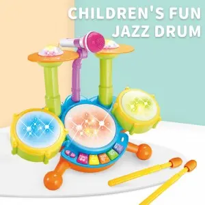Baby Montessori Music Instrument Toddler Musical Beating Tambourine Kit Educational Microphone Jazz Drum Toy Set for Kids