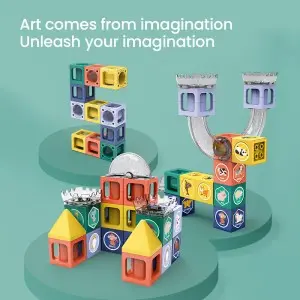 Kids montessori Magnetic Tiles Building Blocks DIY Assembling Rolling Ball Racing Track Toys Equipped with Dolls