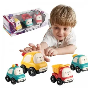 Baby Cute Cartoon Friction Powered Police Car/ Dump Truck/ Taxi Push And Go Mini Vehicle Set Plastic Inertia Car Toys for Kids