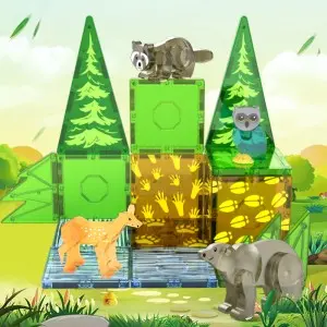 25PCS Magnetic Animals Building Tiles Toy Kids DIY Assembly Forest Theme Magnet Block Set