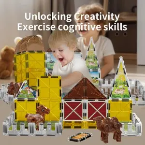 Educational DIY Connecting Magnetic Animals Tiles Building Blocks Toy Set for Kids