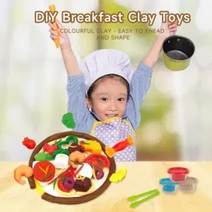Children Pretend Play Breakfast Pizza Making Clay Set DIY Colorful Plasticine and Tool Kit Toddler Montesorri Kids Dough Toys