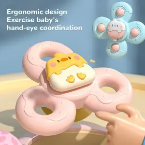 Baby Bathtub Door Wall Floor Suction Up Spinning Top Infant Teether Gyro Toy Fidget Kids Cartoon Finger Spinning Top Toys