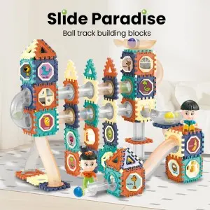 Kids STEM Learning Magnetic Tiles Blocks Set Marble Ball Race Track Toys Equipped with Dolls