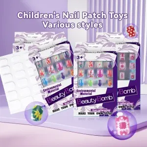 Children Artificial False Nail Tips Kids Exquisite Nail Stickers for Girls Kids Nail Art Decoration