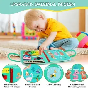 Toddler Educational Dinosaur Felt Busy Board – Montessori Sensory Travel Toy for Kids’ Study & Activity