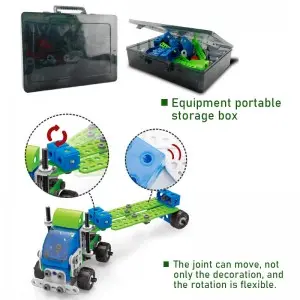 Kids STEM 175pcs 18 Models In 1 DIY Construction Pull Back Engineering Truck Creative Screw and Nut Assembly Vehicle Play Kit Children Educational Building Block Toys for Boys Gift