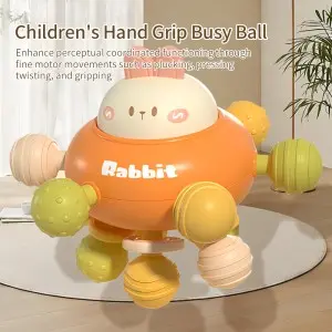 Infant Cute Bunny Rattle Teether Baby Sensory Grasping 360 Degrees Rotating Cartoon Rabbit Soft Hand Grab Ball Toy with Sound