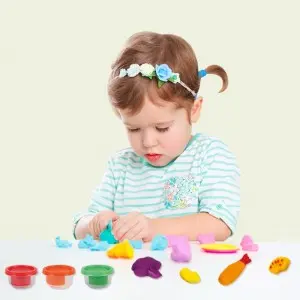 Children Pretend Play DIY Lunch Food Modeling Clay and Tools Toy Kit Non Toxic Colorful Plasticine Educational Play Dough Set for Kids