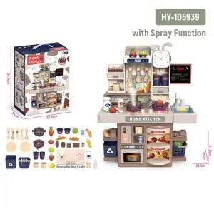 42cm Realistic Kids Kitchen Play Set with Sink Utensils Food Pretend Role Play Develop Imagination Parent Child Bonding Activity