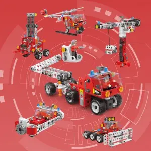187PCS STEM Screw Nut Assembling Fire Fighting Vehicle Helicopter Toys Educational Fire Rescue Truck Building Block Set for Kids
