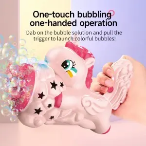 16 Hole Electric Unicorn Bubble Gun Toy with Light and 60ml Bubble Solution