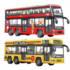 Children Inertia Door Opening City Tourist Car Model Kids Plastic Friction Truck Double Decker Urban Bus Toy with Music & Light