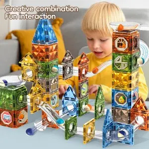 DIY Ball Slide Marble Run Race Track Toy Set Magnetic Building Tiles for Children