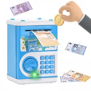Toddler Hot Gift Blue/ Pink ATM Bank Machine Cash Money & Coins Saving Box Toy Electronic Acousto-Optic Piggy Bank for Kids