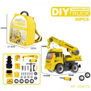 Friction Powered Excavator/Crane/Dump Truck/Concrete Mixer DIY Assembly Engineering Truck Toys Set with Backpack & Light & Music