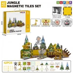 Wholesale Jungle Animal Magnetic Tiles Toy Set Wild Animals Magnet Building Blocks for Kids
