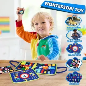 Montessori Busy Board for Toddlers – Felt Sensory Travel Toy with Preschool Learning Activities