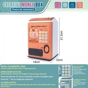 Kids Electronic ATM Machine Cash Coins Safe Money Saving Box Toy Cartoon Smart Fingerprint & Password Unlocking Piggy Bank