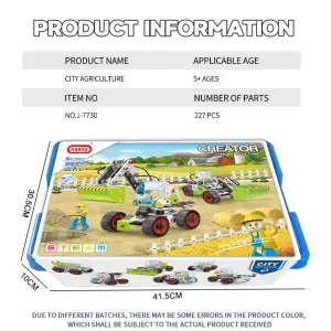 227PCS DIY Construction 18 Model in 1 Agricultural Vehicle Play Kit STEM Farming Truck Assembled Building Block Toy for Kids