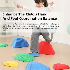 Indoor Outdoor Non-Slip Rainbow River Stones Jumping Rock Obstacle Course Plastic Gym Toy Stepping Stones for Kids Balance Train